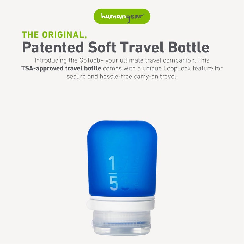 humangear GoToob+ (Small) | Refillable Silicone Travel Bottle | Locking Lid | Food-Safe Material | Dark Blue, Small (1.7 fl.oz; 53ml) - Image 2
